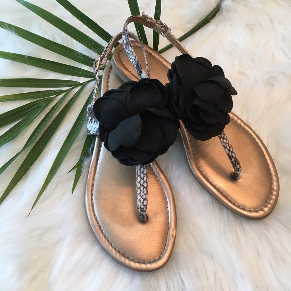 BCBG • Faux snake skin rosette sandal